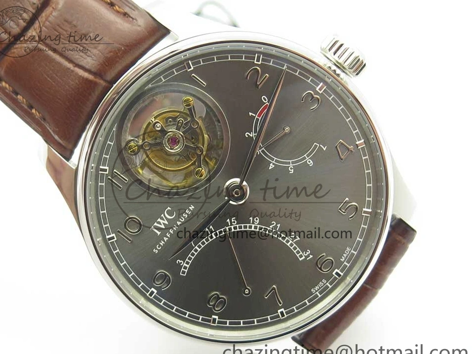 MIROTIME 0701 Lightweight Portuguese Tourbillon IW504602 SS ZF Best Edition Gray Dial on Brown Leather Strap 7177